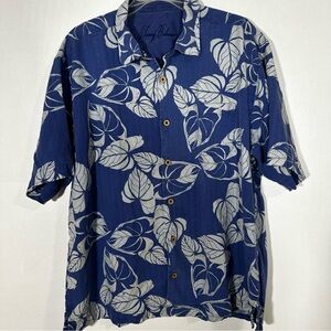 Tommy Bahama Mens XL Hawaiian Silk Shirt Button Up Short Floral Blue